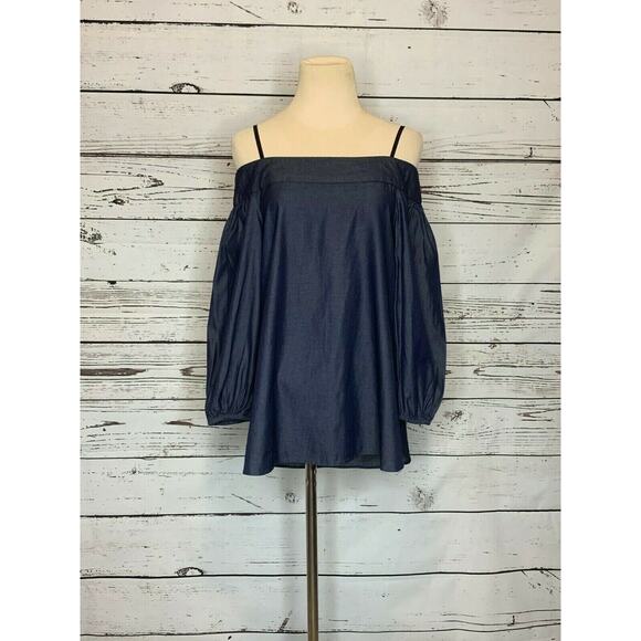Tibi off-shoulder chambray denim top Blue blouse size 00 - Picture 6 of 9